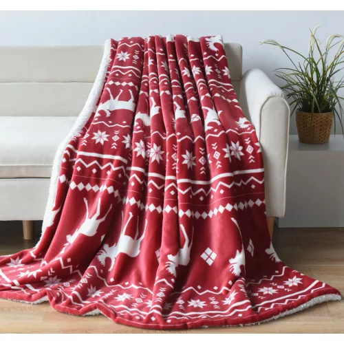 Naturtex pléd sherpa 130x170 cm szarvas fehér-bordó 