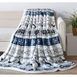   Naturtex pléd sherpa 130x170 cm szarvas kék-fehér-szürke 