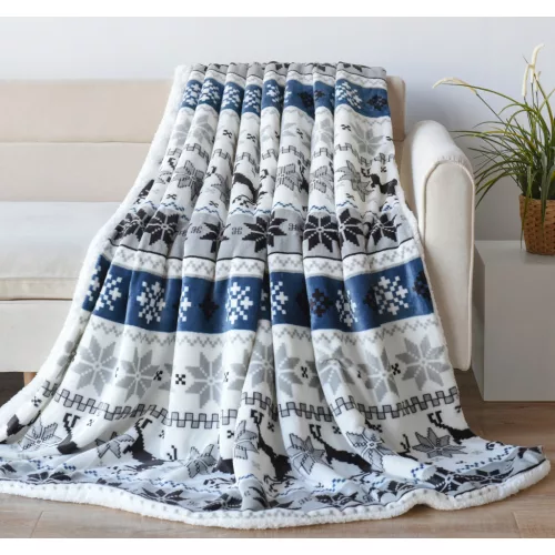 Naturtex pléd sherpa 130x170 cm szarvas kék-fehér-szürke 