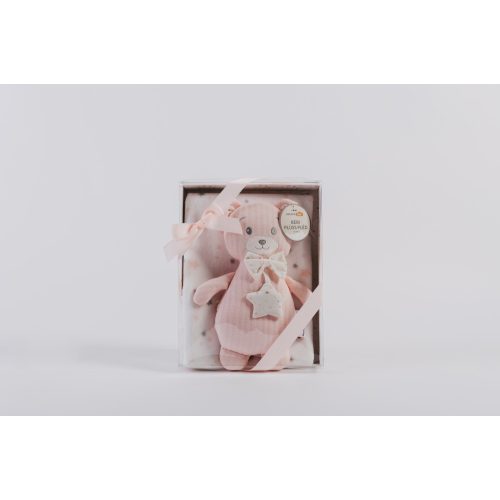 Csillagos baby pléd rózsaszín macival dobozban