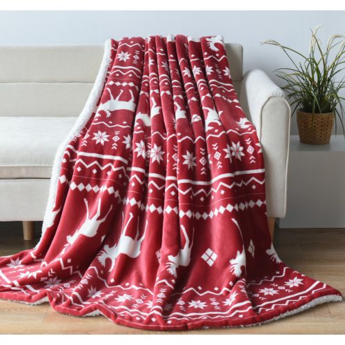 Naturtex pléd sherpa 130x170 cm szarvas fehér-bordó 