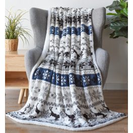 Naturtex pléd sherpa 150x200 cm szarvas kék-fehér-szürke
