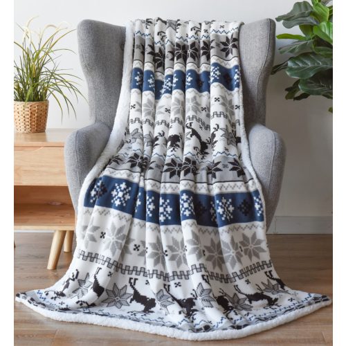 Naturtex pléd sherpa 150x200 cm szarvas kék-fehér-szürke